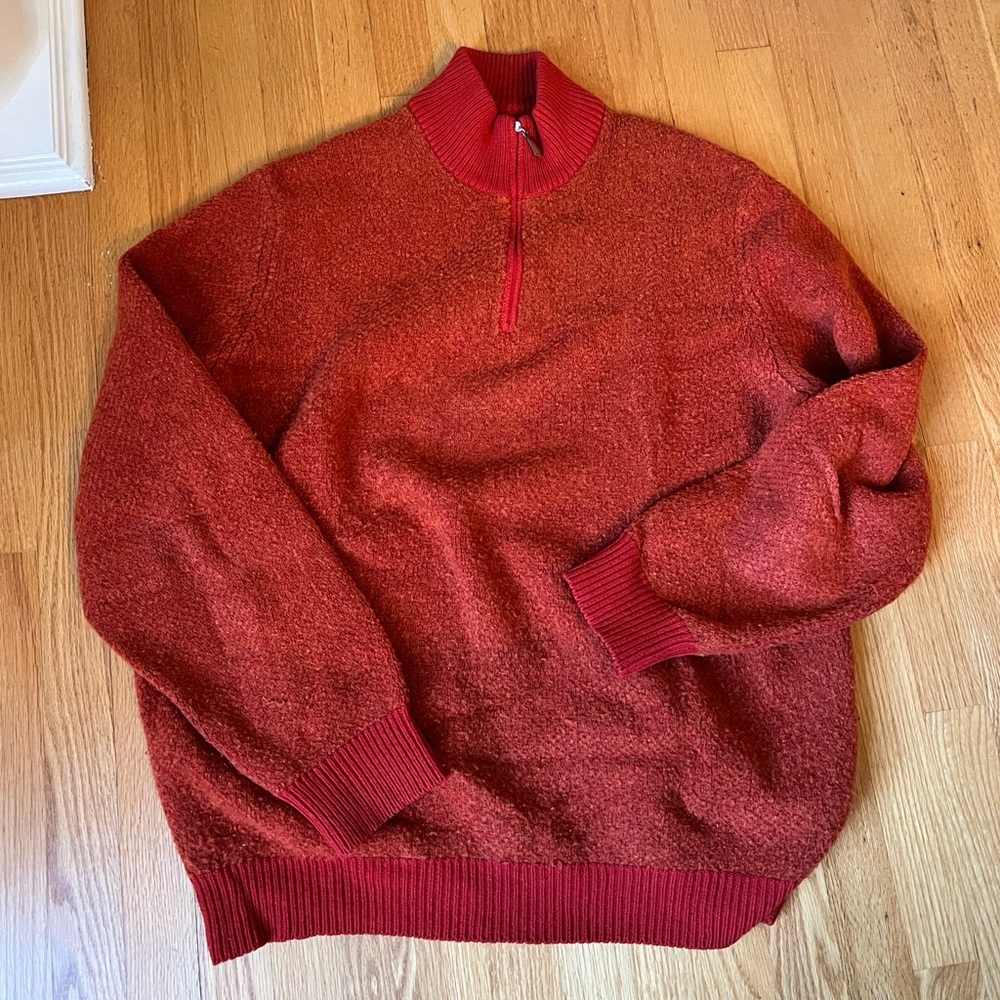 Made in Italy Wool Cashmere Blend Quarter Zip Sweater Long Sleeve Burnt Orange